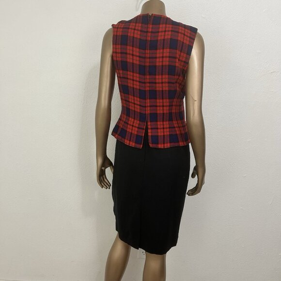 VTG 80s Red Tartan Plaid Jumper Vest Dress Sz 4 Preppy Academia Goth School Girl - Picture 2 of 14